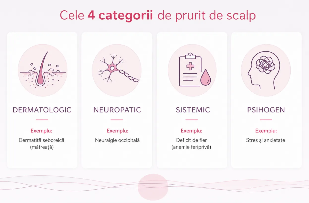 Cele patru tipuri de mâncărime a scalpului: dermatologic, neuropatic, sistemic, psihogen